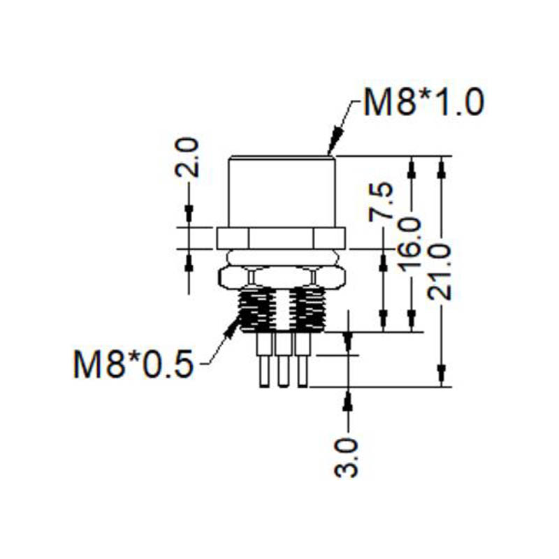 M8 8pins A code female straight rear panel mount connector, unshielded, insert